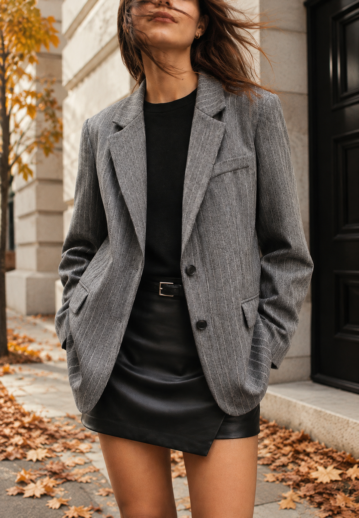 Oversized grijze damesblazer met twee knopen - Jana