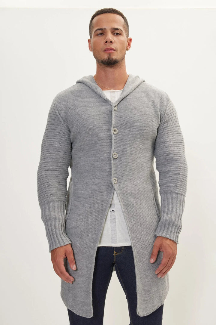 Lang gebreid vest met capuchon en knopen - Baptiste