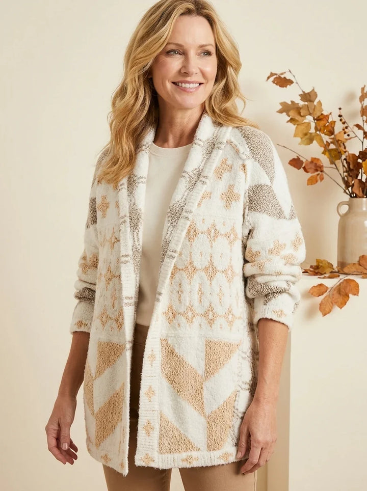 Lange gebreide cardigan met print voor dames - Nyxie