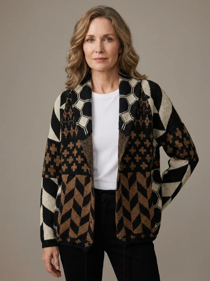 Lange gebreide cardigan met print voor dames - Nyxie
