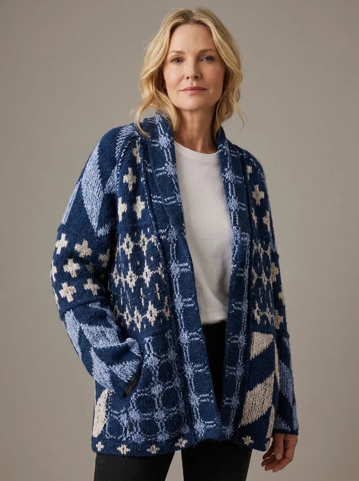 Lange gebreide cardigan met print voor dames - Nyxie