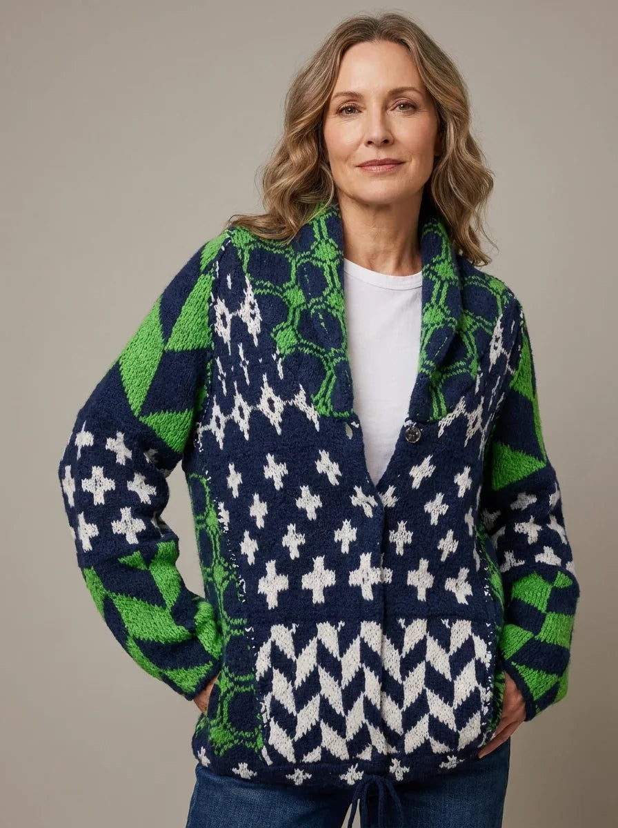 Lange gebreide cardigan met print voor dames - Nyxie