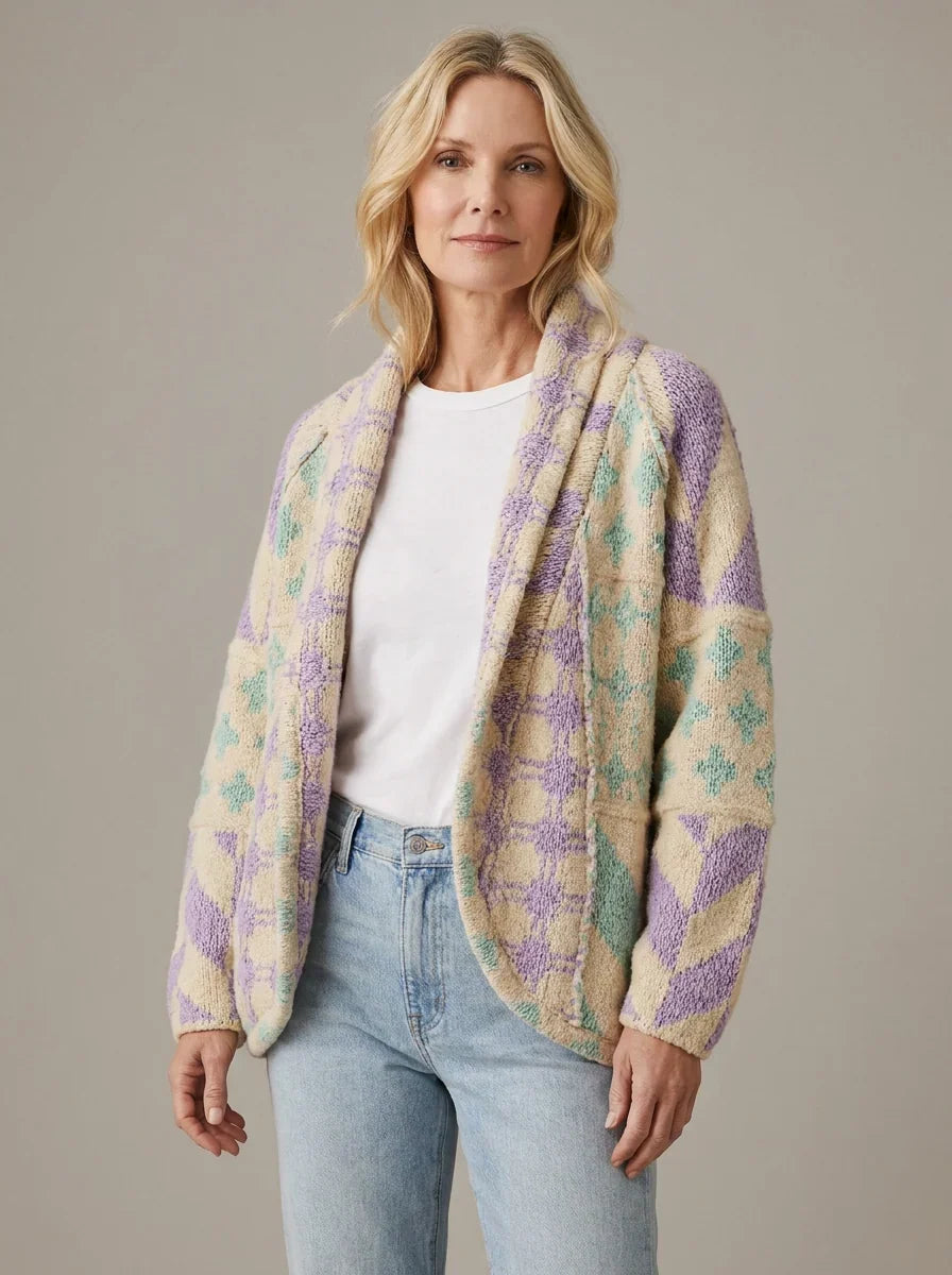 Lange gebreide cardigan met print voor dames - Nyxie