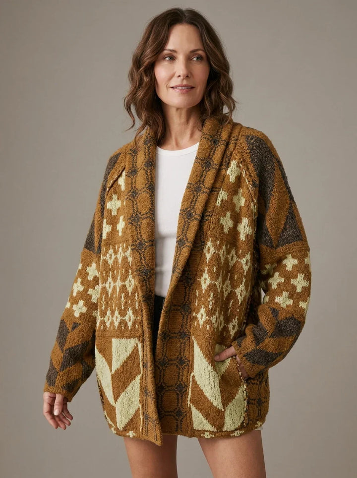 Lange gebreide cardigan met print voor dames - Nyxie