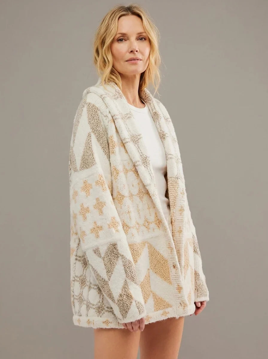 Lange gebreide cardigan met print voor dames - Nyxie