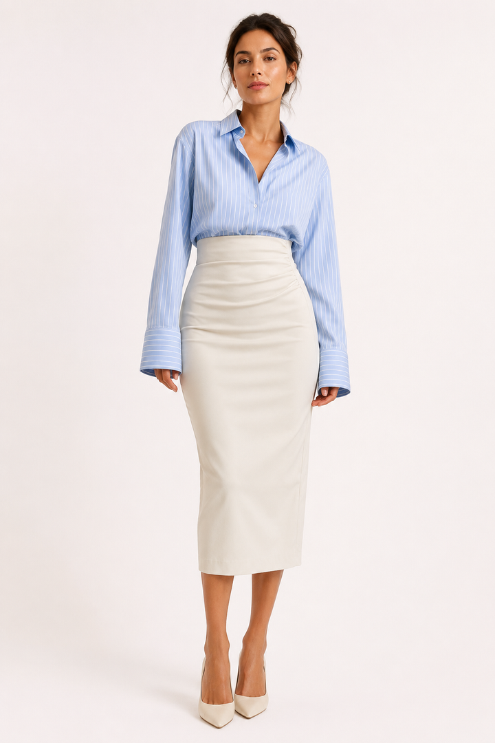 Midi-rok voor dames van PU met hoge taille en plooien - Siglinde
