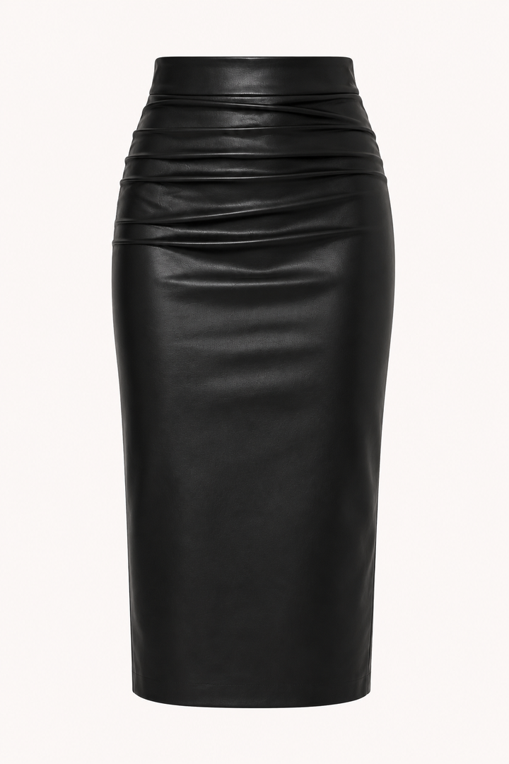 Midi-rok voor dames van PU met hoge taille en plooien - Siglinde