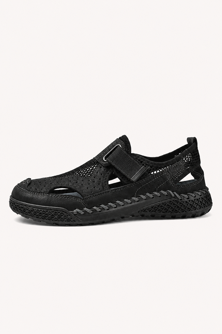 Gesloten herensandalen met perforaties en klittenband - Lorenz