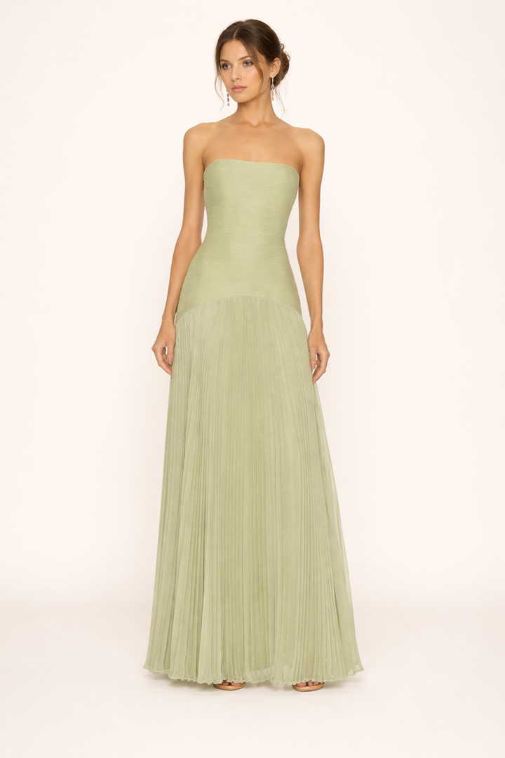 Strapless geplooide maxi jurk strapless zomerjurk vrouw - Arvella