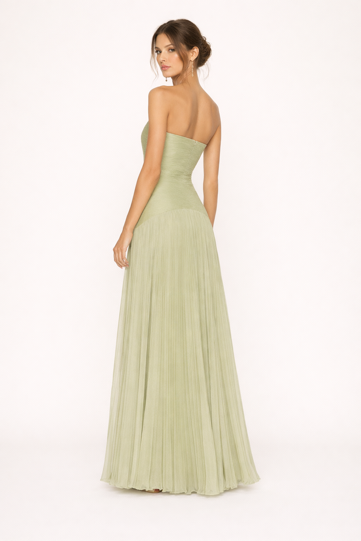 Strapless geplooide maxi jurk strapless zomerjurk vrouw - Arvella