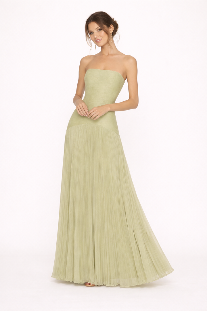 Strapless geplooide maxi jurk strapless zomerjurk vrouw - Arvella