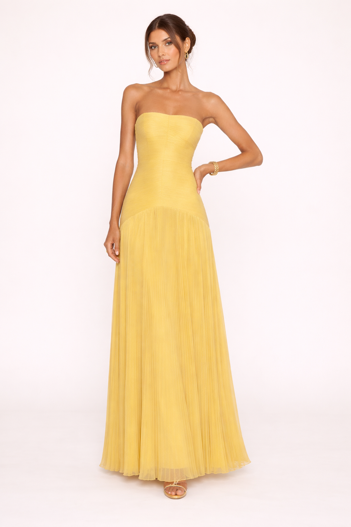 Strapless geplooide maxi jurk strapless zomerjurk vrouw - Arvella