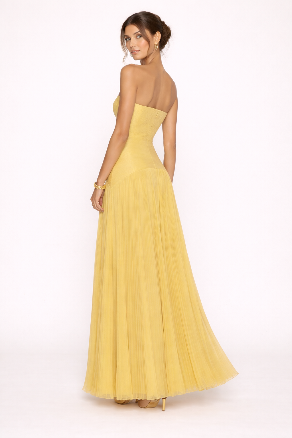 Strapless geplooide maxi jurk strapless zomerjurk vrouw - Arvella