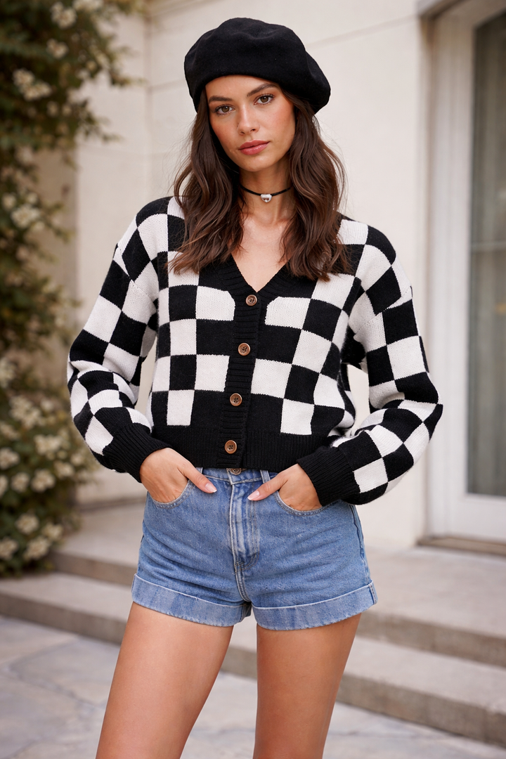 Gebreid damesvest met geometrisch patroon - Iverna