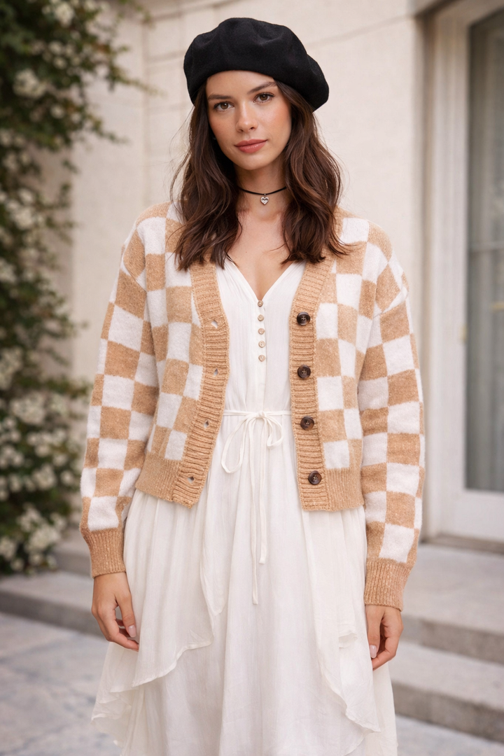 Gebreid damesvest met geometrisch patroon - Iverna