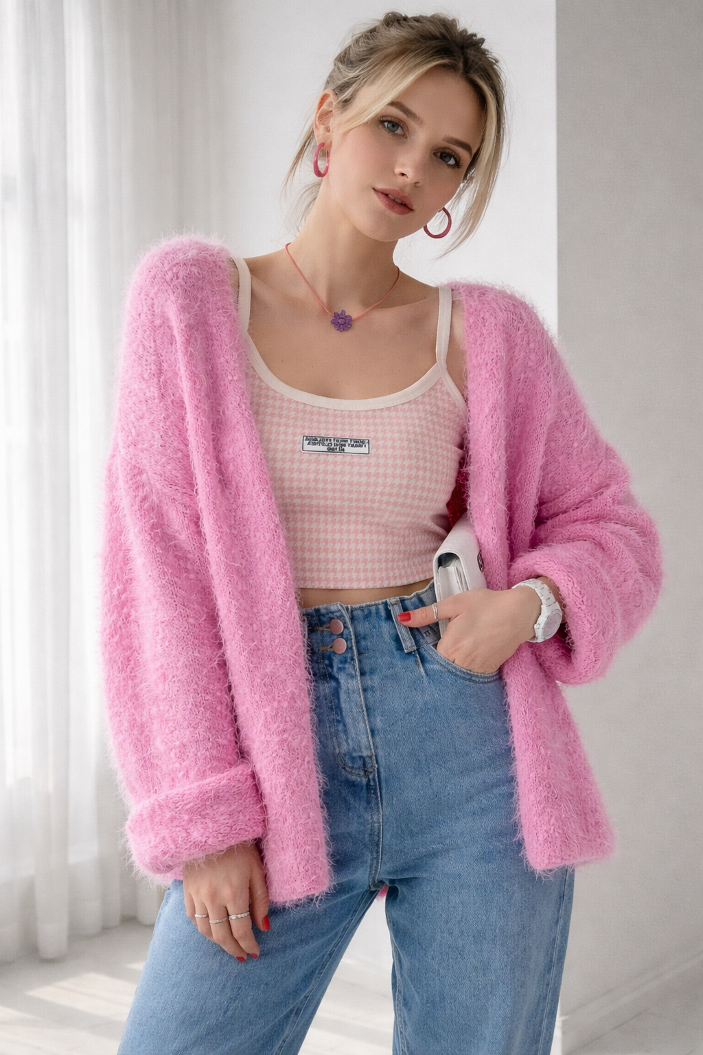 Gebreid damesvest met V-hals - Faelric