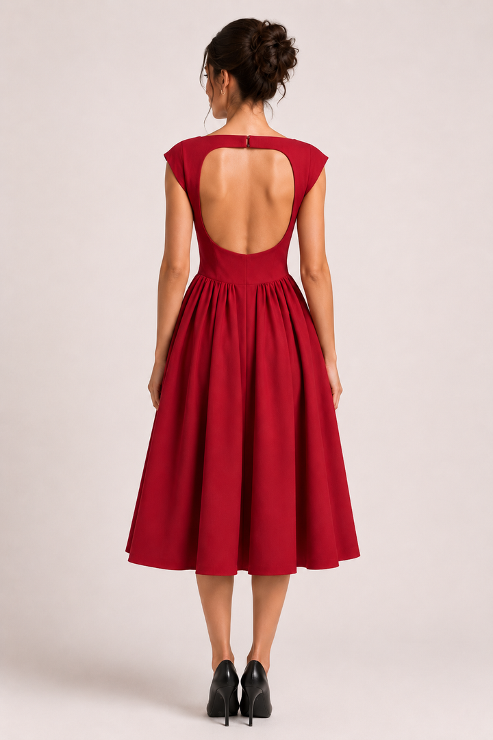 Elegante midi-cocktailjurk met wijde rok - Alisa
