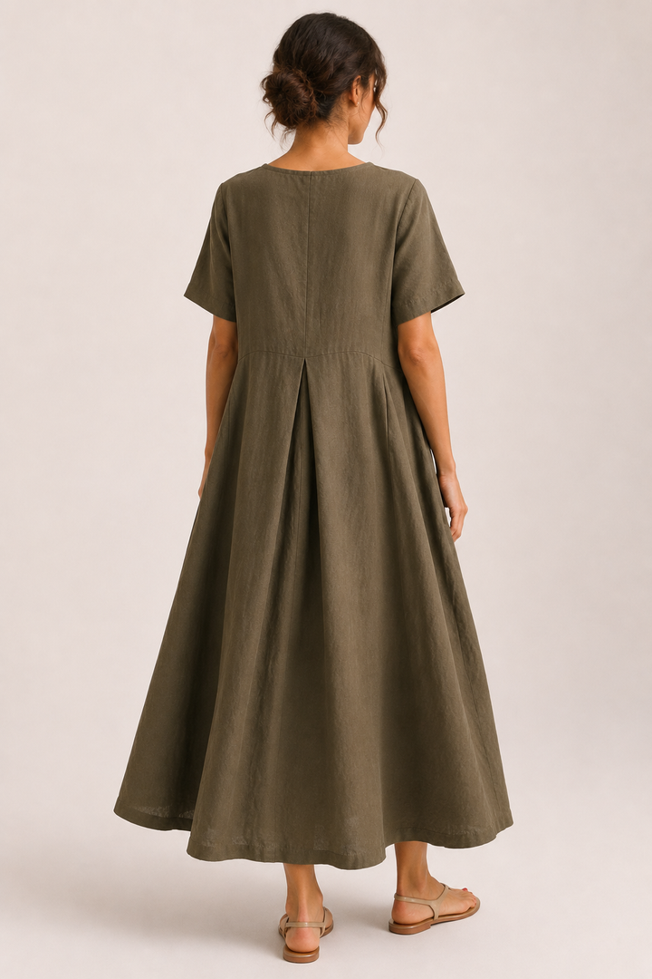 Lange oversized jurk voor dames met korte mouwen en zakken - Gesine
