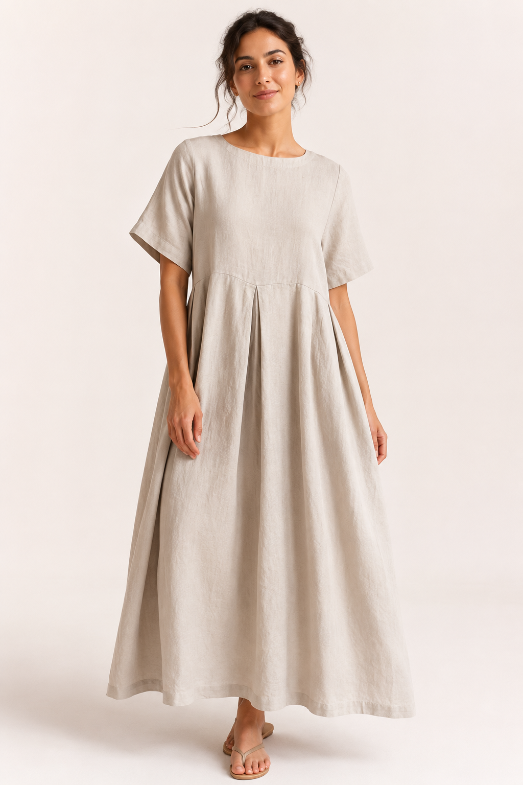 Lange oversized jurk voor dames met korte mouwen en zakken - Gesine