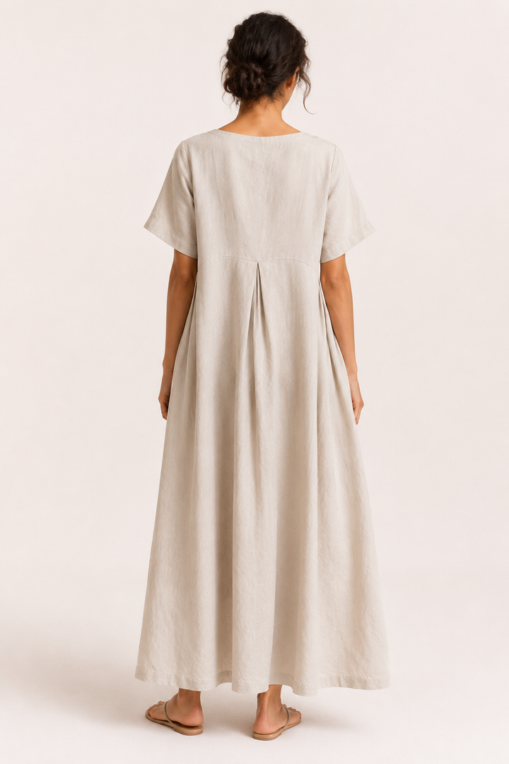 Lange oversized jurk voor dames met korte mouwen en zakken - Gesine