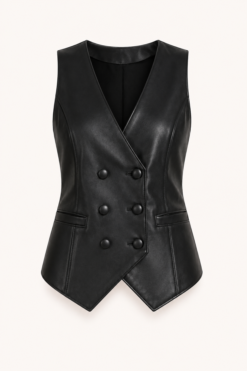 Damesvest met leerlook en gekruiste sluiting en V-hals - Elfriede