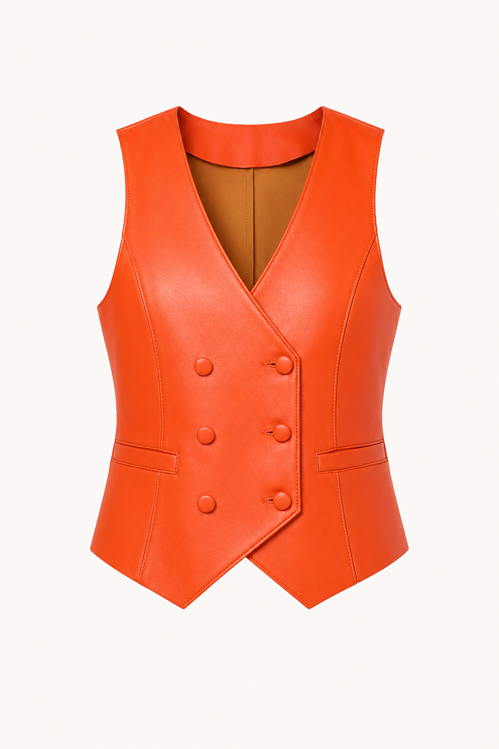 Damesvest met leerlook en gekruiste sluiting en V-hals - Elfriede