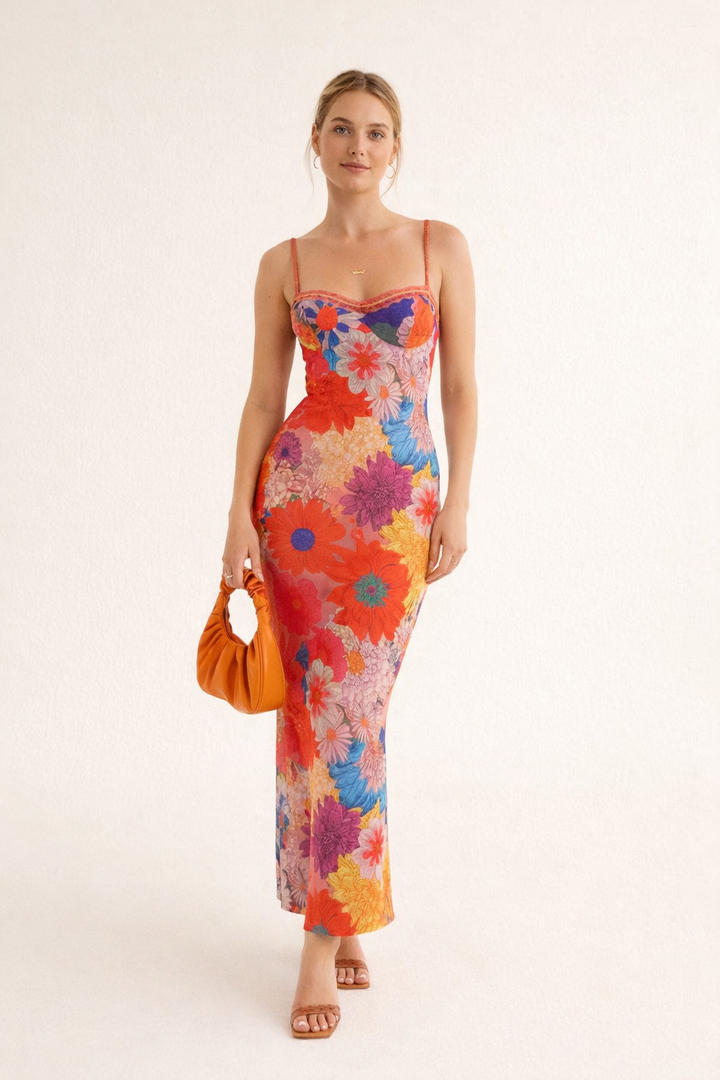 Maxi-jurk met bloemenprint en slanke bandjes - Lirenne