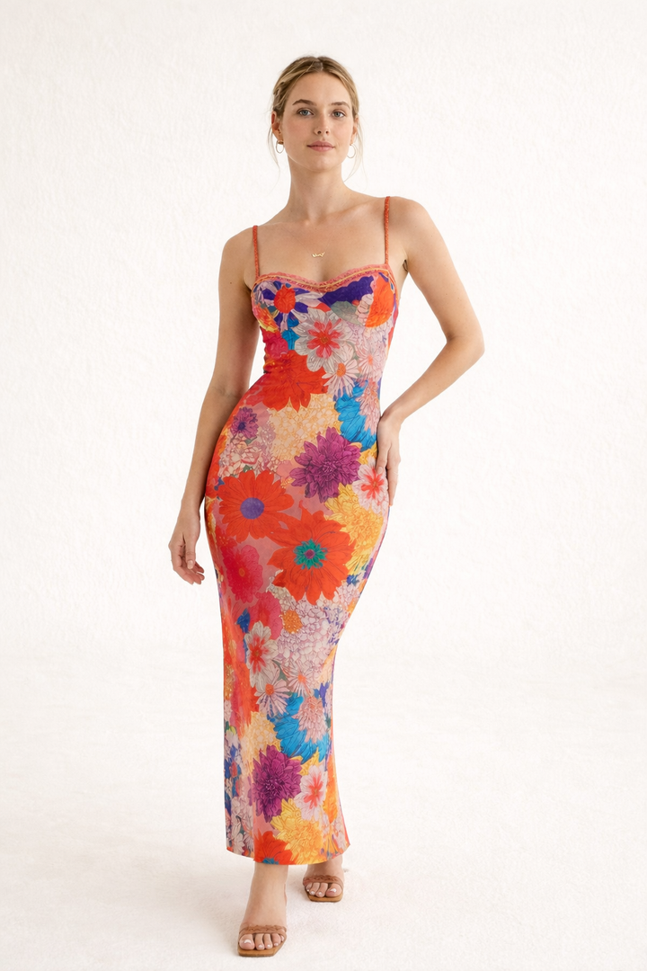 Maxi-jurk met bloemenprint en slanke bandjes - Lirenne