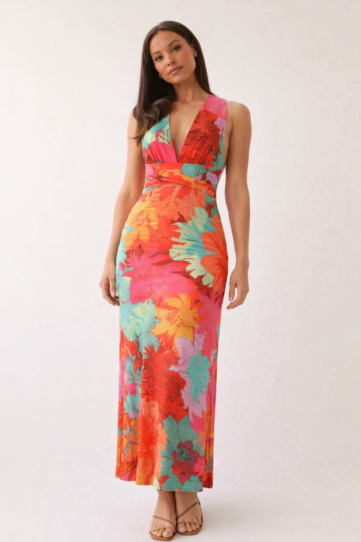 Maxi-jurk met bloemenprint halternek slanke pasvorm zomerstijl - Zafira