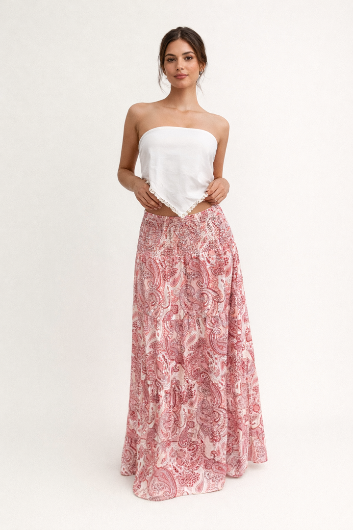 Bedrukte lange rok met elastiek in de taille zomer boho stijl - Elira