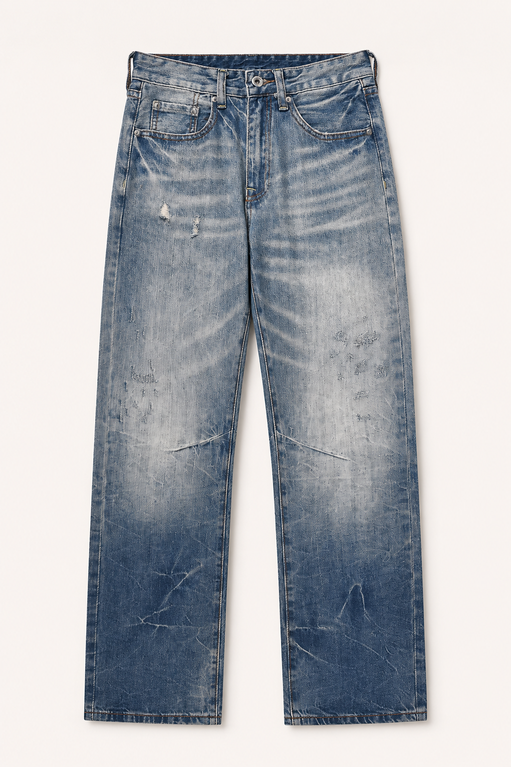 Herenjeans met rechte pijpen, gewassen look en slijtage-effecten - Wigbert