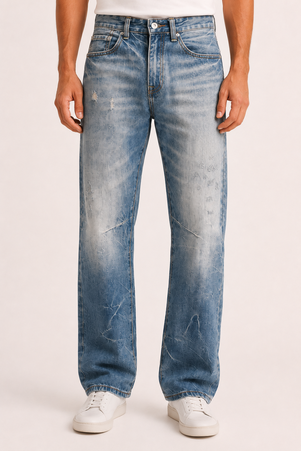 Herenjeans met rechte pijpen, gewassen look en slijtage-effecten - Wigbert