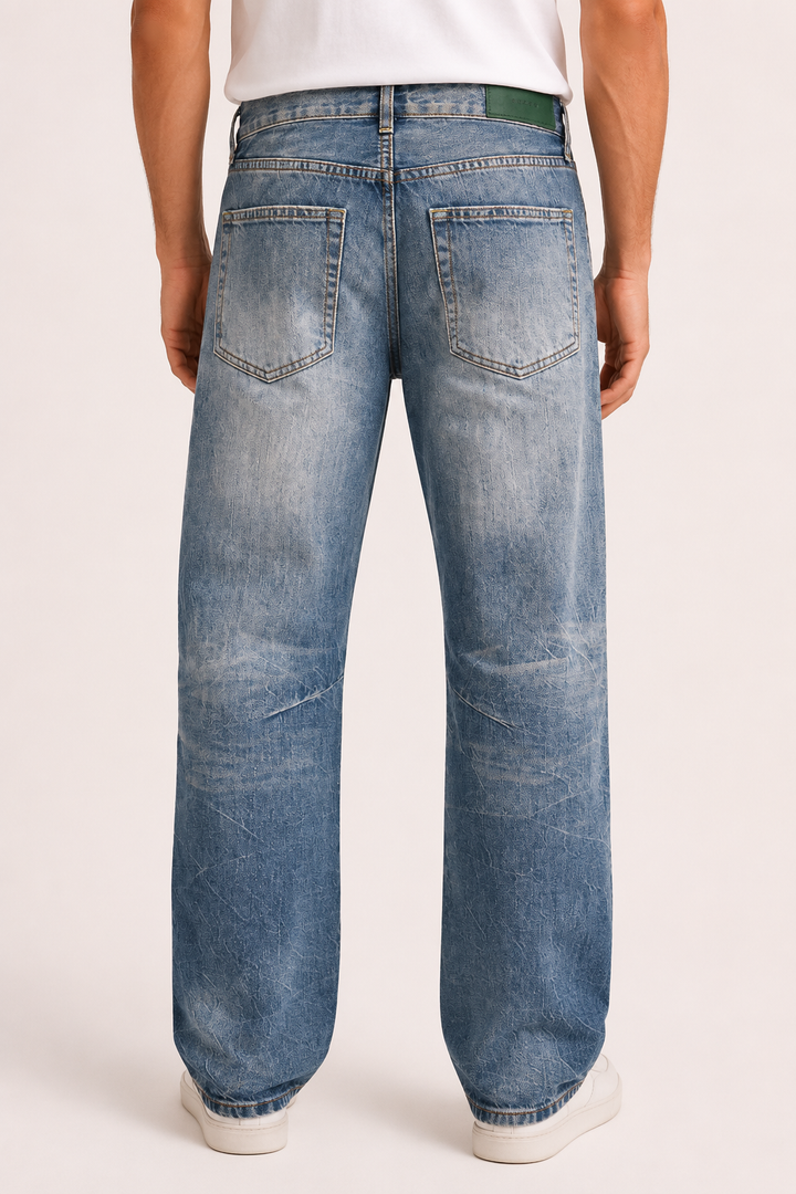 Herenjeans met rechte pijpen, gewassen look en slijtage-effecten - Wigbert