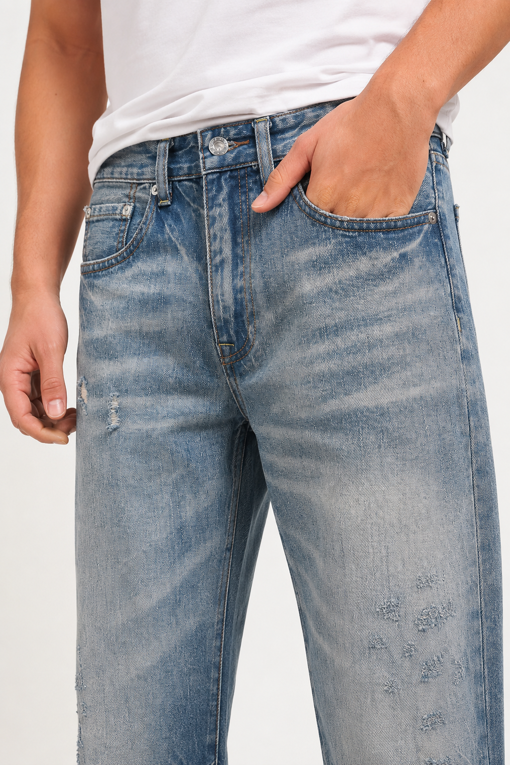 Herenjeans met rechte pijpen, gewassen look en slijtage-effecten - Wigbert