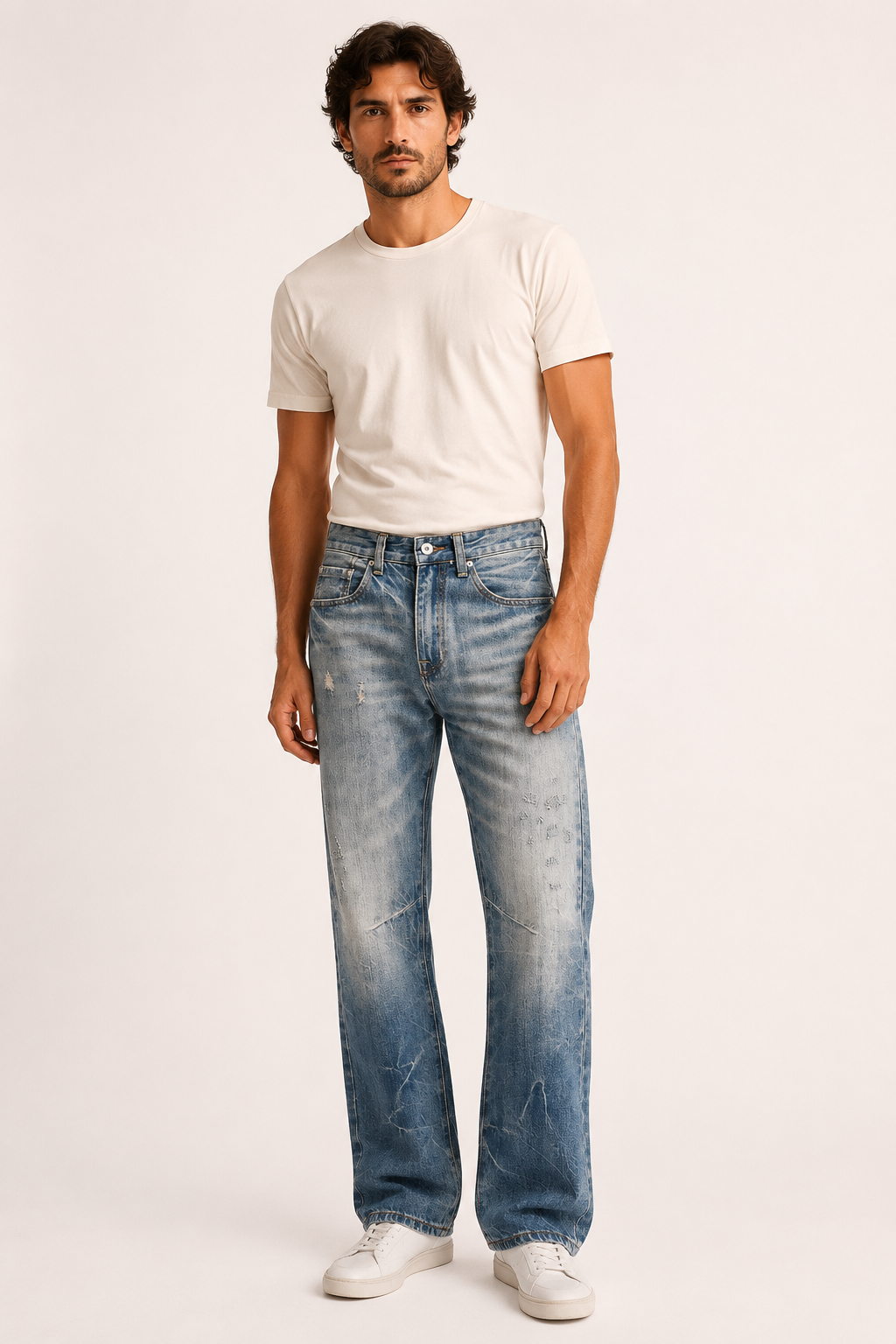 Herenjeans met rechte pijpen, gewassen look en slijtage-effecten - Wigbert