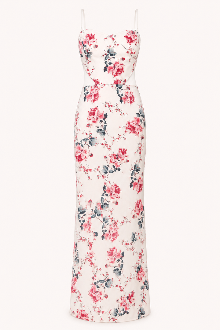 Lange jurk voor dames met bloemenprint en dunne bandjes - Frieda