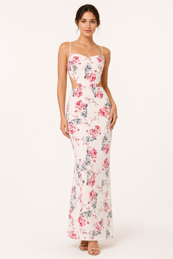 Lange jurk voor dames met bloemenprint en dunne bandjes - Frieda