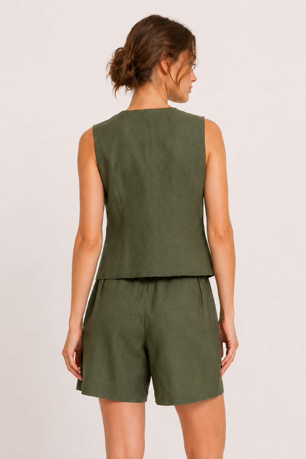 Damesset met vest en korte broek van linnen en katoen - Lotte