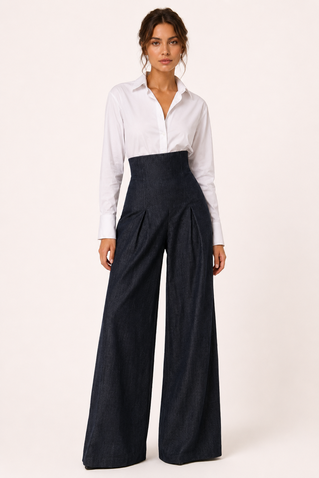 Elegante damesbroek met wijde pijpen en hoge taille - Elara