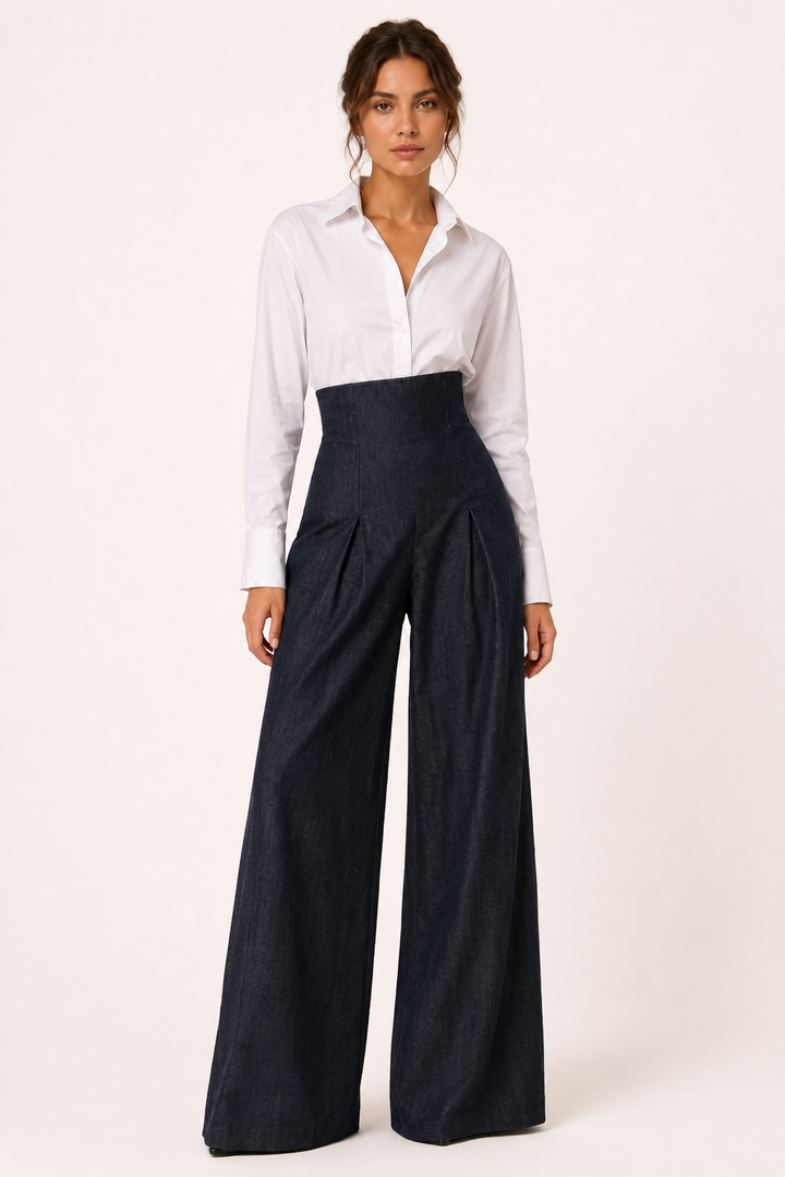Elegante damesbroek met wijde pijpen en hoge taille - Elara