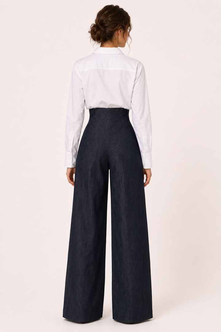 Elegante damesbroek met wijde pijpen en hoge taille - Elara