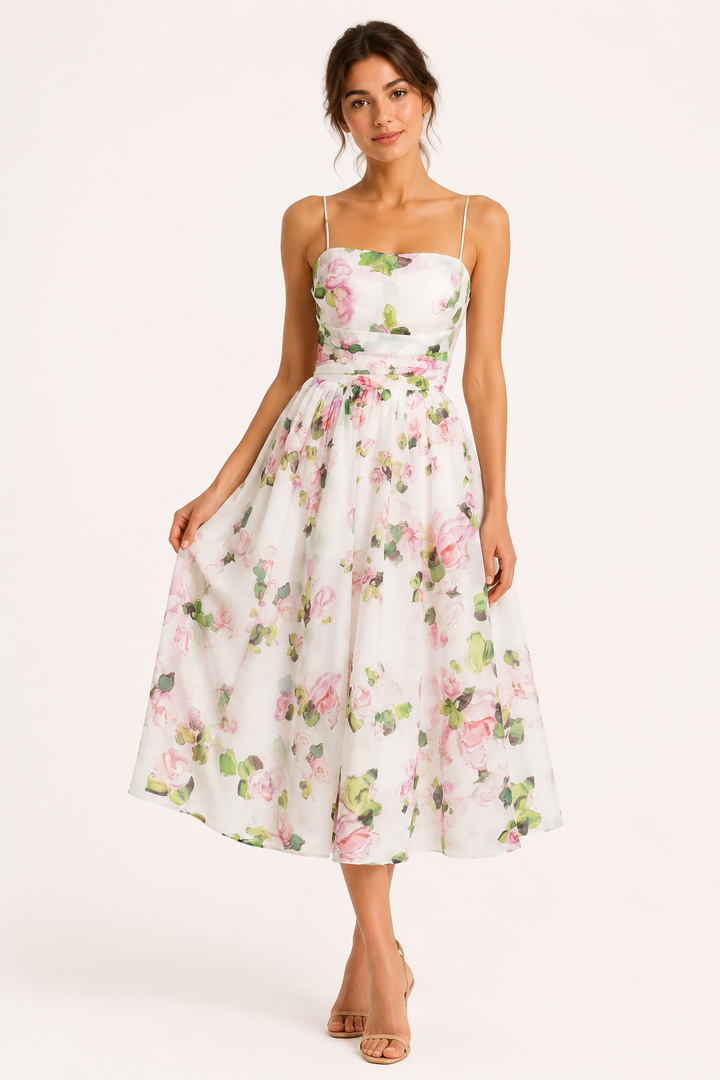 Dames midi-jurk romantisch gebloemd - Elira