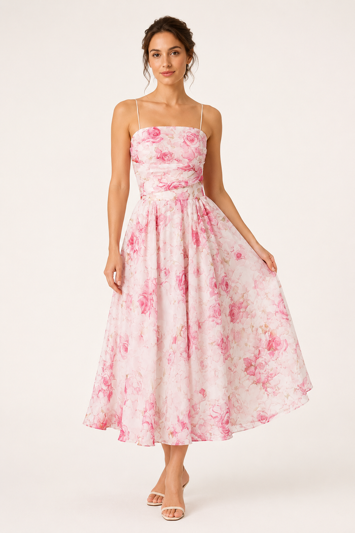 Dames midi-jurk romantisch gebloemd - Elira