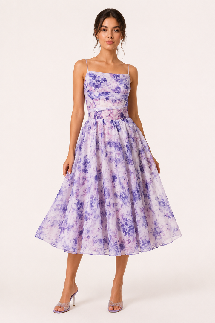 Dames midi-jurk romantisch gebloemd - Elira