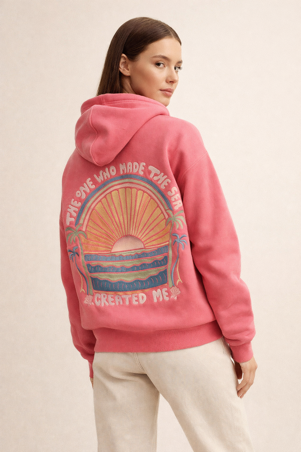 Damessweatshirt met capuchon, frontprint en kangoeroezak - Celira