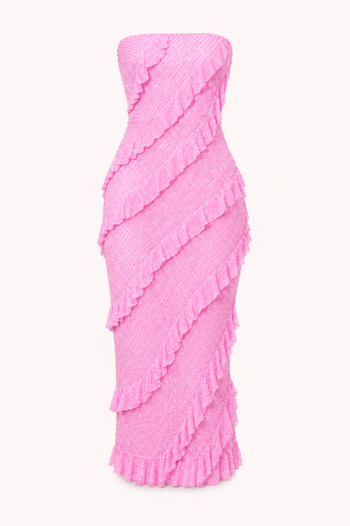 Strapless midi-jurk vrouw met ruches - Yina