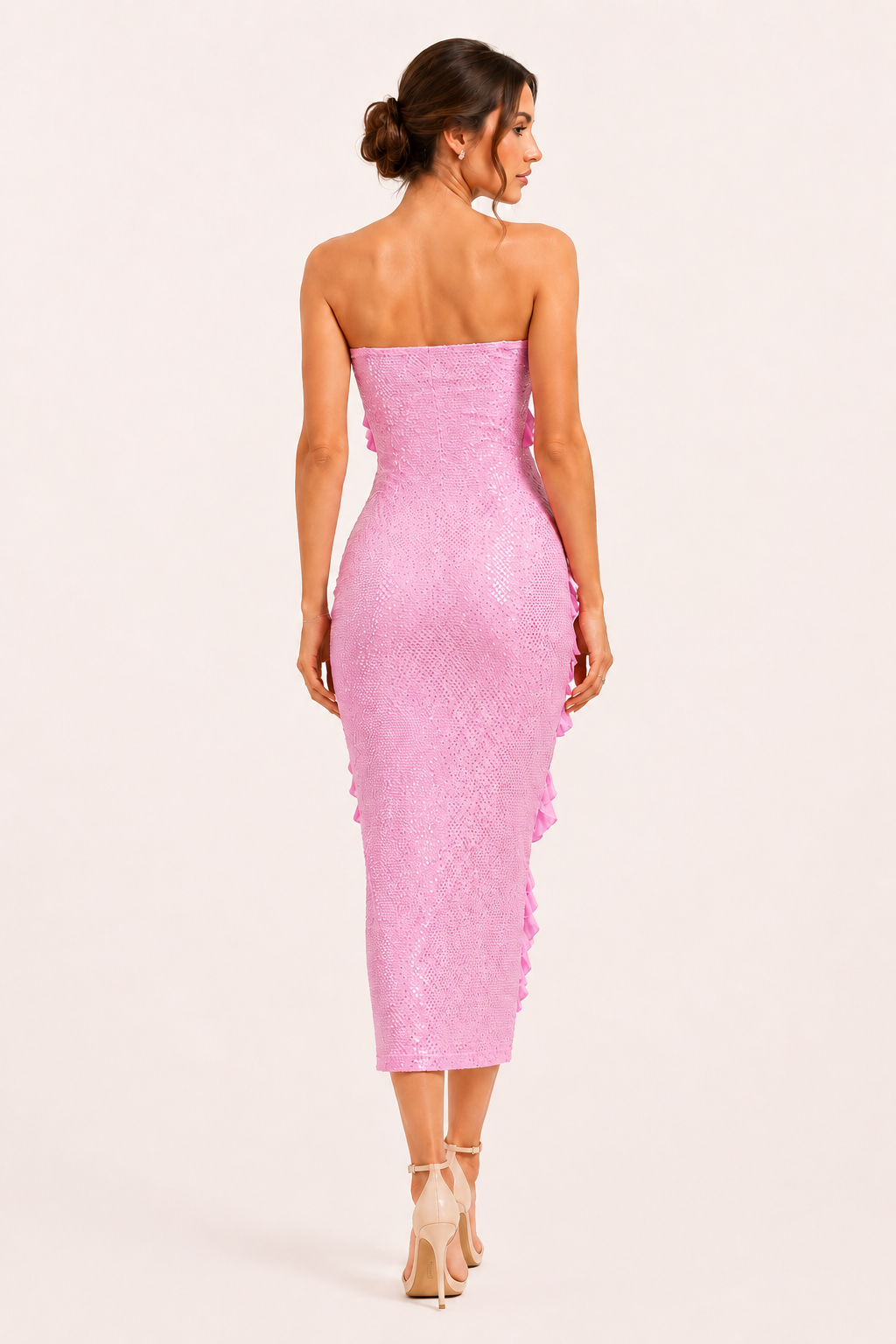 Strapless midi-jurk vrouw met ruches - Yina