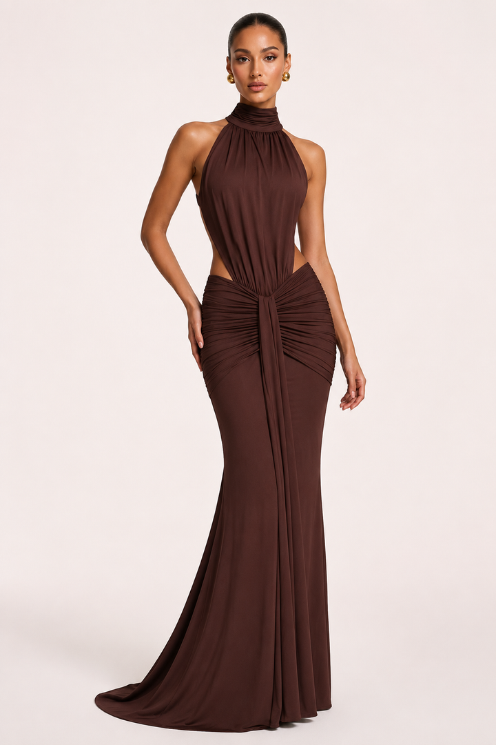 Elegante lange jurk met halternek voor dames - Klara