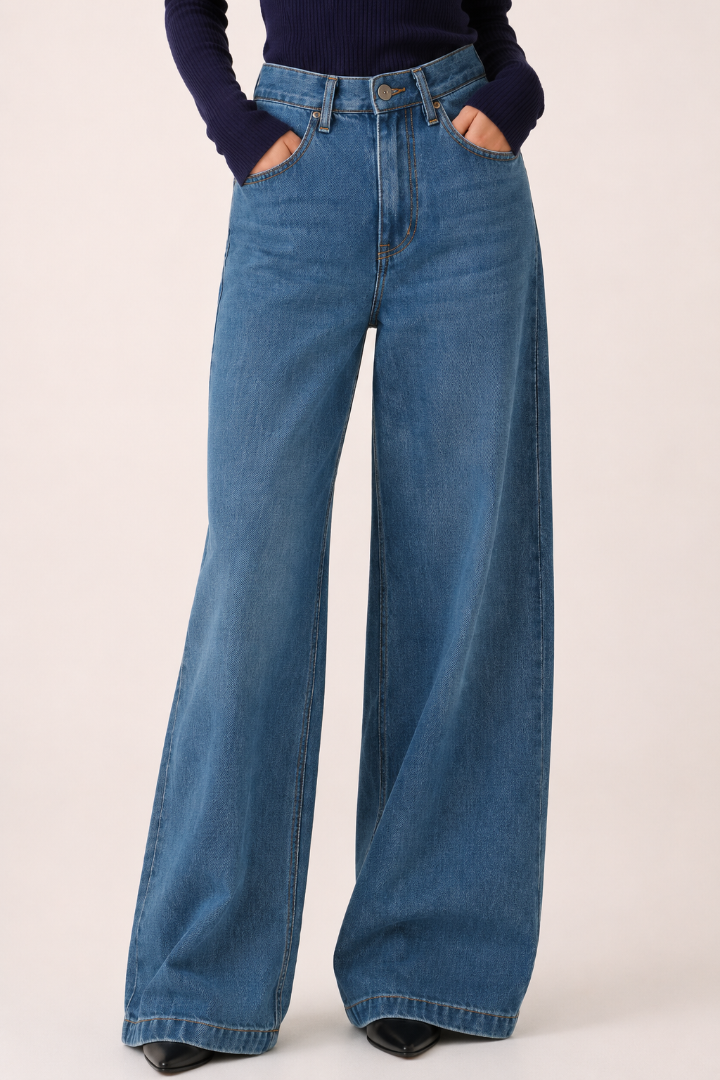 Baggy damesjeans met hoge taille, wijde pijpen en een rechte pasvorm - Freja