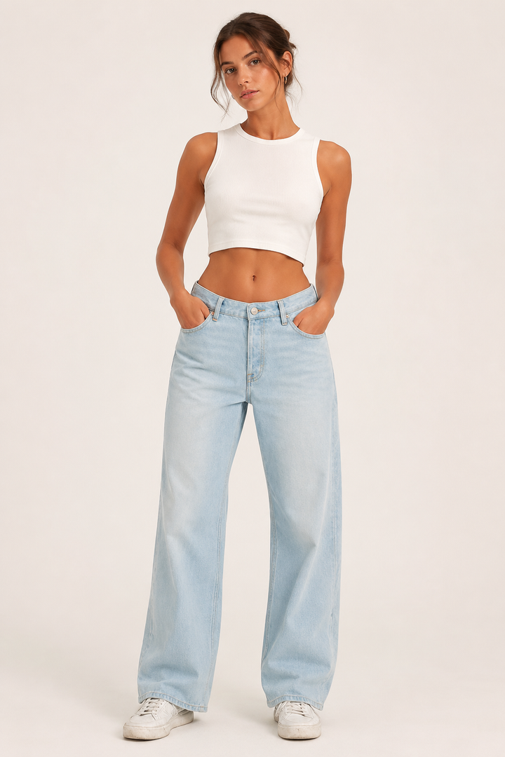 Baggy jeans voor dames met hoge taille, wijde pijpen en een rechte pasvorm - Marlene